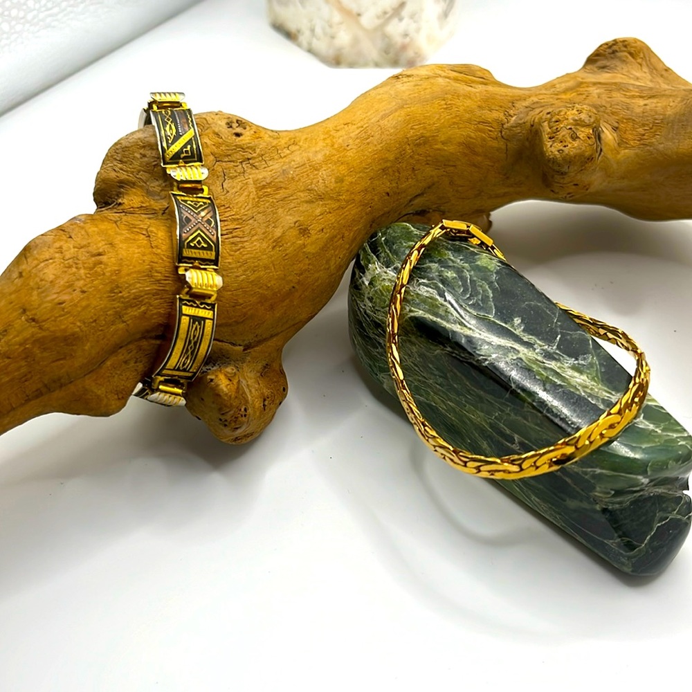 Two GoldToned Bracelets - Toledo & Gold Geometric Braid Pierre Cardin